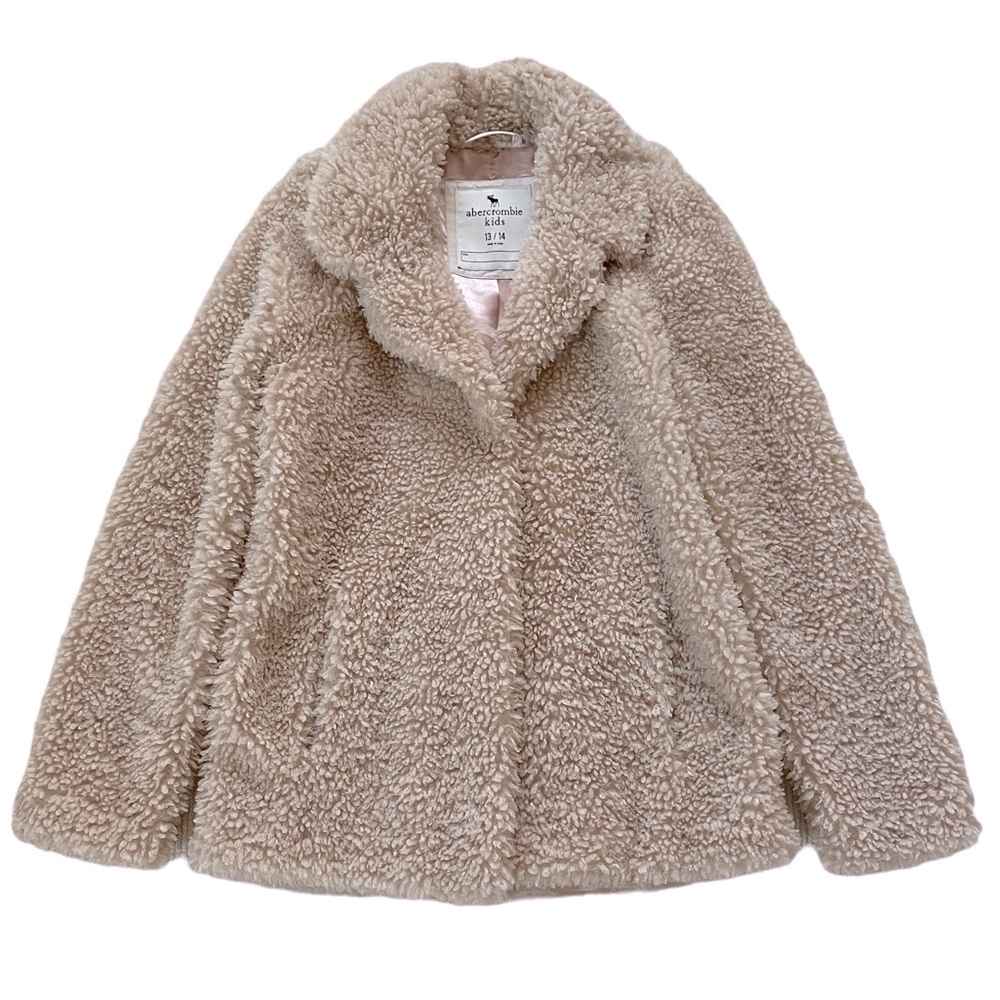 Abercrombie Kids, sherpa teddy coat, cream, size 13/14